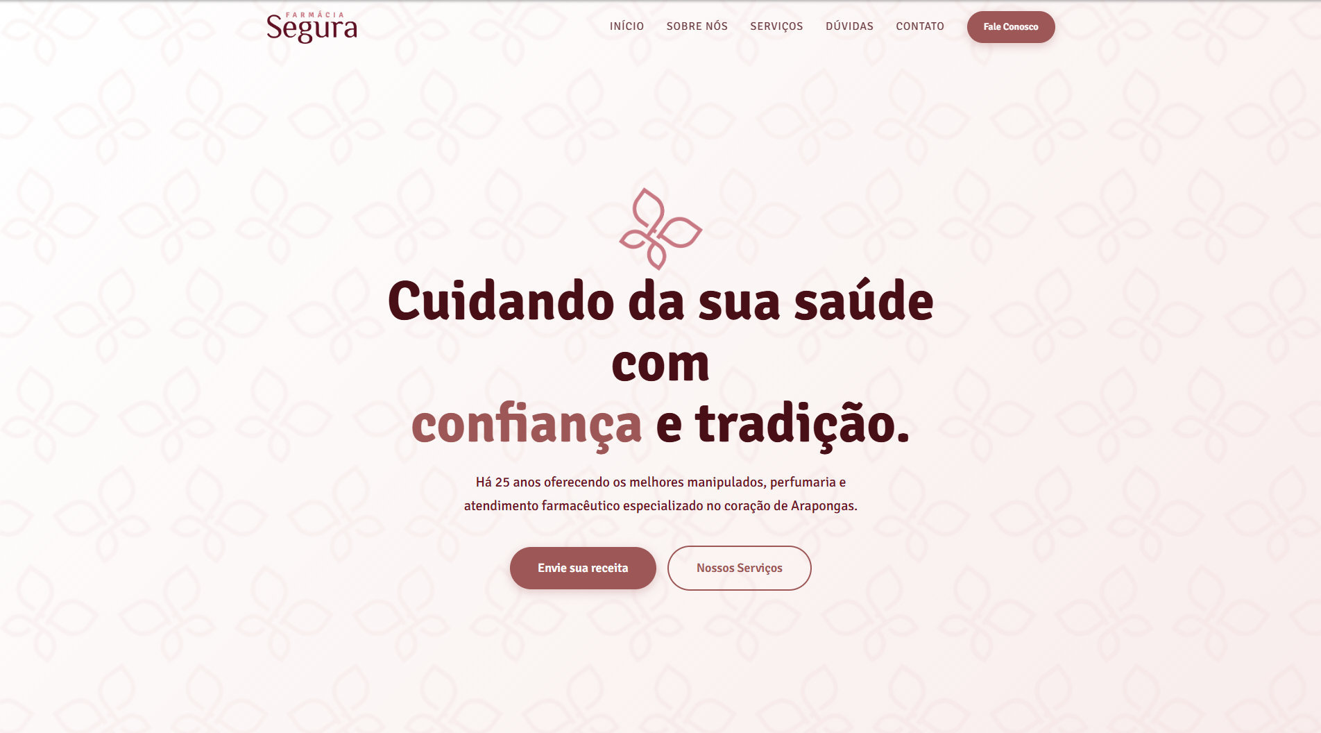 Farmácia Segura — screenshot do site real